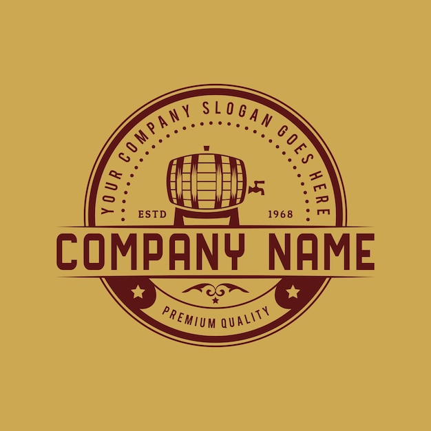 Vector diseño de logotipo de insignia retro de logotipo de cerveza de cervecería con logotipo de barril premium de plantilla vintage