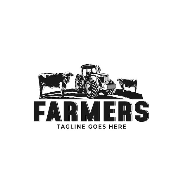 Diseño de logotipo de insignia de tractor y tierra agrícola para granja