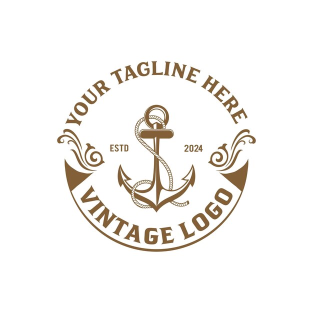 Diseño del logotipo de la insignia vintage del barco de anclaje marítimo