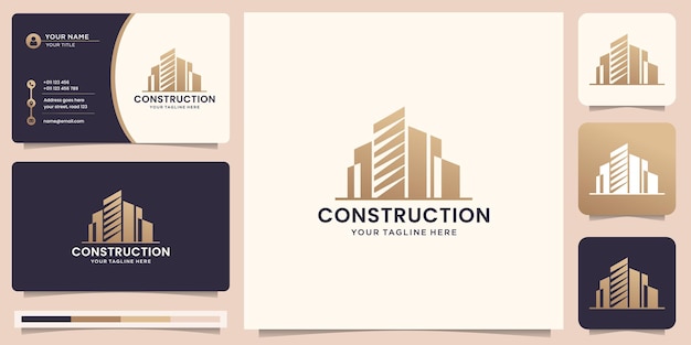 Diseño de logotipo de inspiración para la construcción y tarjeta de visita. arquitectura, renovación, logotipo de la construcción.