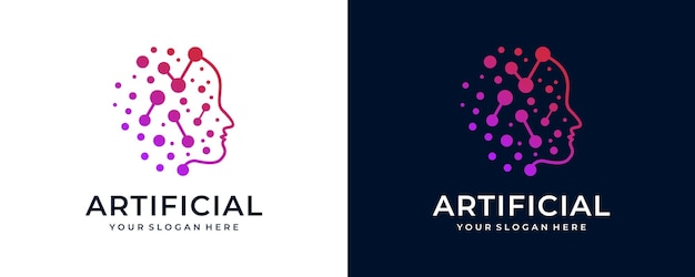 Diseño de logotipo de inteligencia artificial cara de cabeza con circuito cerebro procesador sistema informático