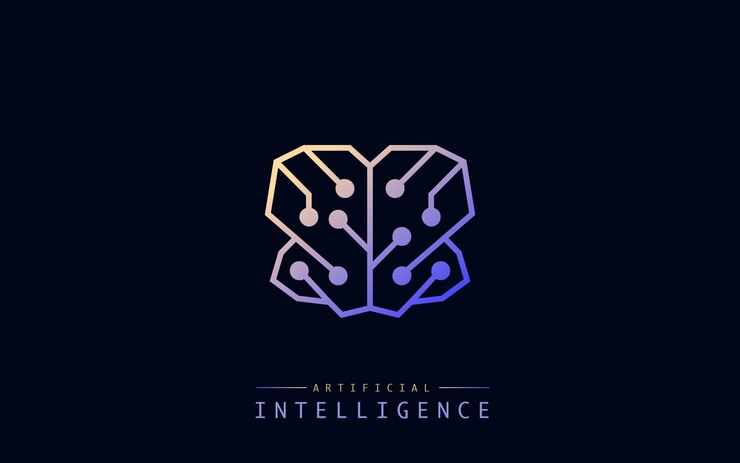 Vector diseño de logotipo de inteligencia artificial de gradiente futurista con forma gráfica del cerebro