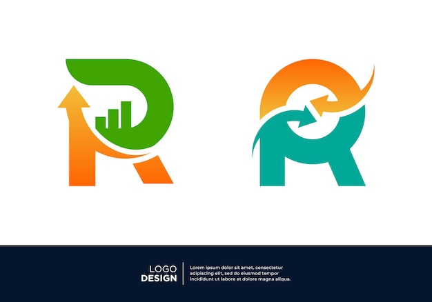 Diseño del logotipo de las inversiones financieras con la letra R