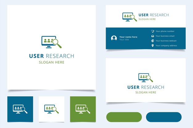 Diseño de logotipo de investigación de usuario con libro de marca de eslogan editable