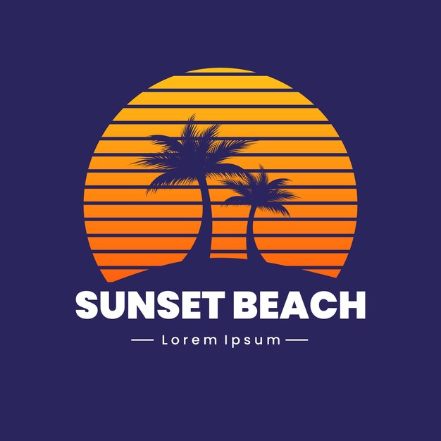 Diseño de logotipo de isla con cocoteros y puesta de sol
