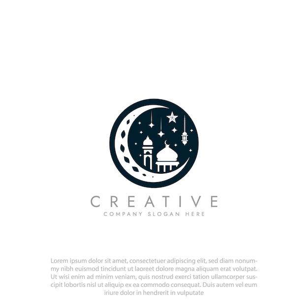 Diseño de logotipo islámico árabe Diseño de Ramadan Kareem Diseño de icona de mezquita Luna creciente Diseño vectorial