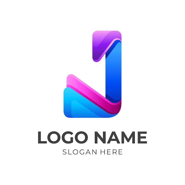 Diseño de logotipo j inicial simple con estilo colorido 3d