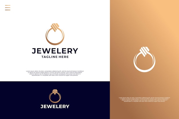 Diseño de logotipo de joyas de anillo de diamante con color dorado