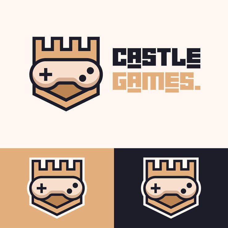 Vector diseño de logotipo de joystick de gamepad de castillo minimalista simple