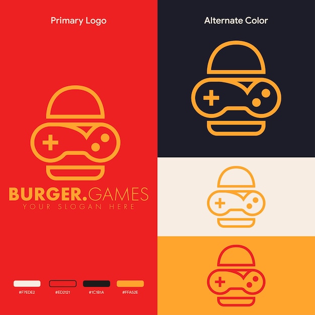 diseño de logotipo de juego de gamepad de joystick de hamburguesa minimalista simple