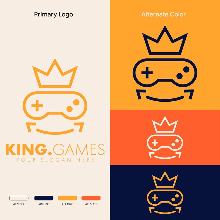 Vector diseño de logotipo de juego de gamepad de joystick de rey de sonrisa minimalista simple