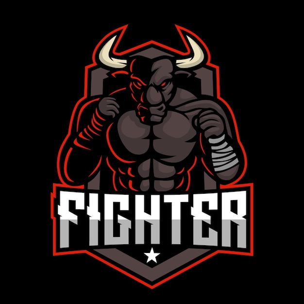 Diseño de logotipo de juego de mascota de toro luchador enojado