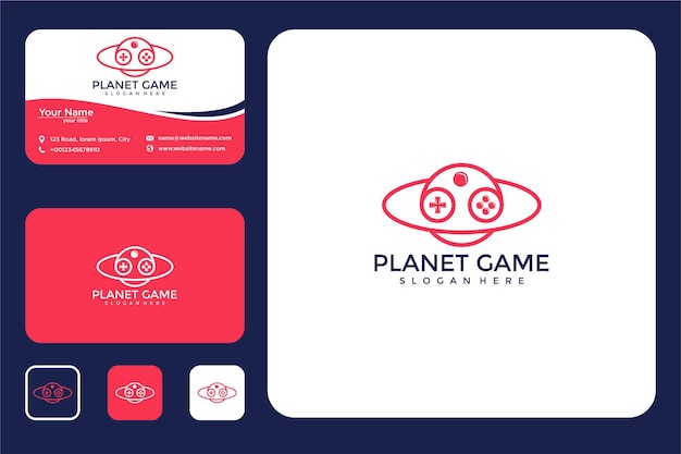 Diseño de logotipo de juego de planeta y tarjeta de visita.