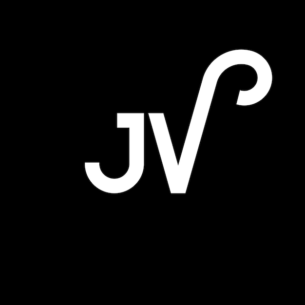 Diseño del logotipo JV con letras en fondo negro JV con iniciales creativas concepto del logotipo de letras jv diseño de letras JV diseño de letras blancas en fondo negro logotipo J V j v