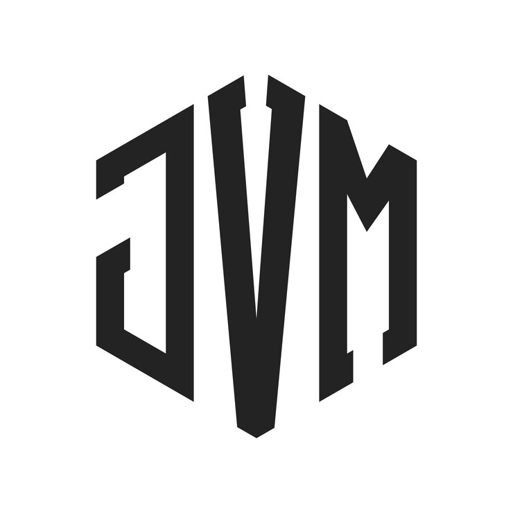 Vector diseño del logotipo de jvm con letra inicial jvm monograma logotipo con forma de hexágono