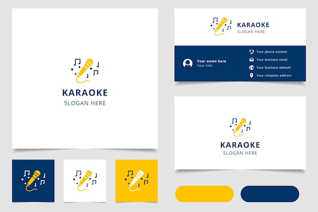 Diseño de logotipo de karaoke con libro de marca de eslogan editable y