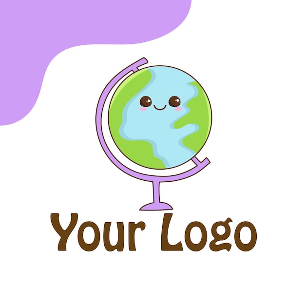 El diseño del logotipo de Kawaii Clipart Earth Vector