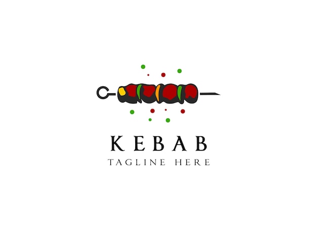 Vector diseño de logotipo de kebab shish. brocheta de carne con diseño de vectores vegetales. logotipo de brochetas de carne a la parrilla