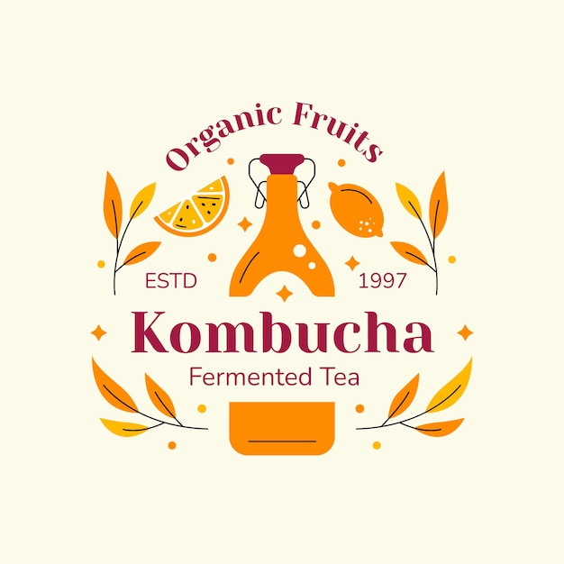 Vector diseño de logotipo de kombucha dibujado a mano