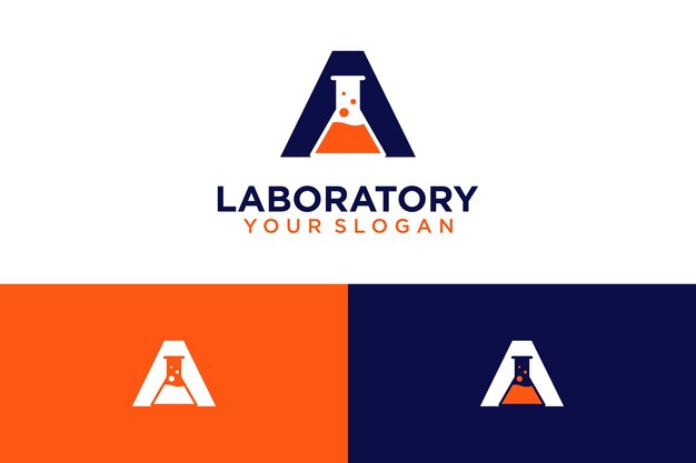 diseño de logotipo de laboratorio con taza medidora y letra a