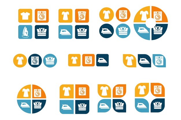 diseño del logotipo de la lavandería ropa de la máquina de lavar hierro y ropa plegada icono ilustración vectorial
