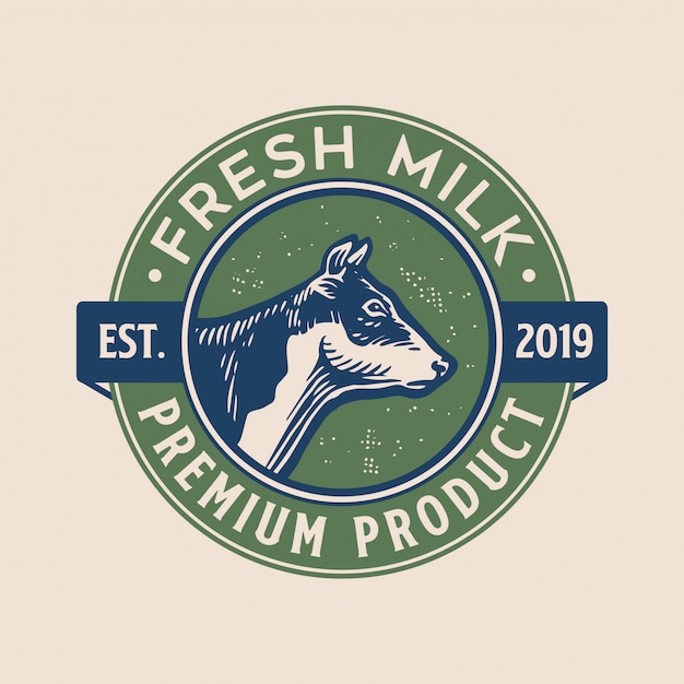 Diseño de logotipo de leche fresca con estilo vintage