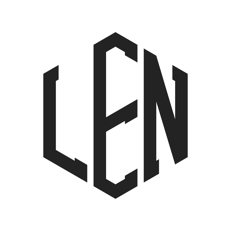 Vector diseño del logotipo len letra inicial len monograma logotipo con forma de hexágono
