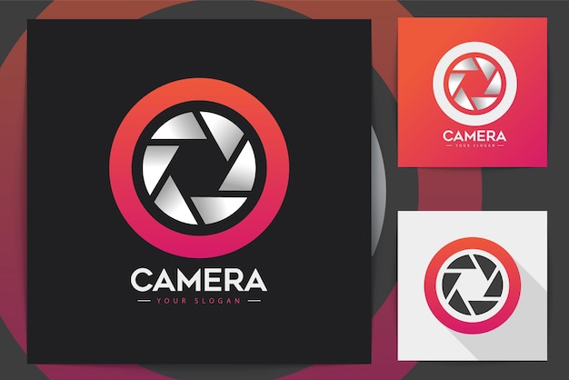 Diseño de logotipo de lente de cámara colorido minimalista Plantilla y Vector Premium