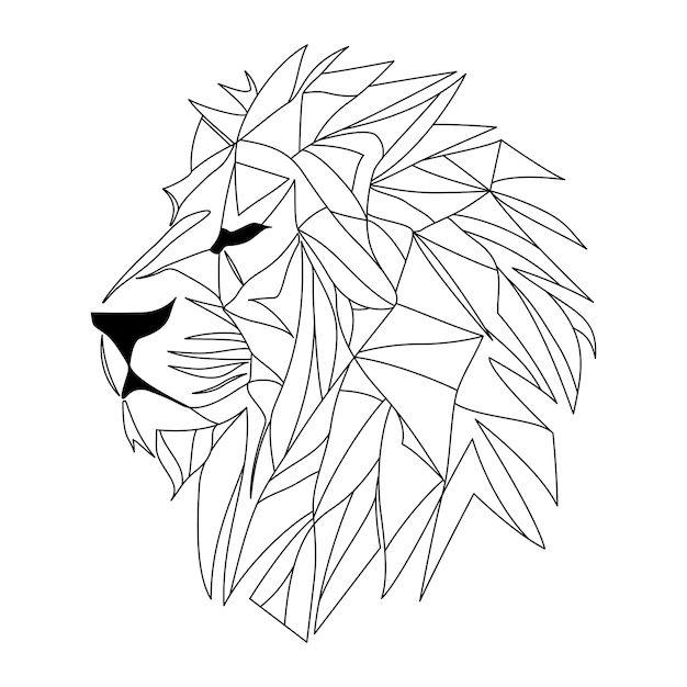 Vector diseño de logotipo de león cabeza de león de polígono negro abstracto cara de león tranquilo