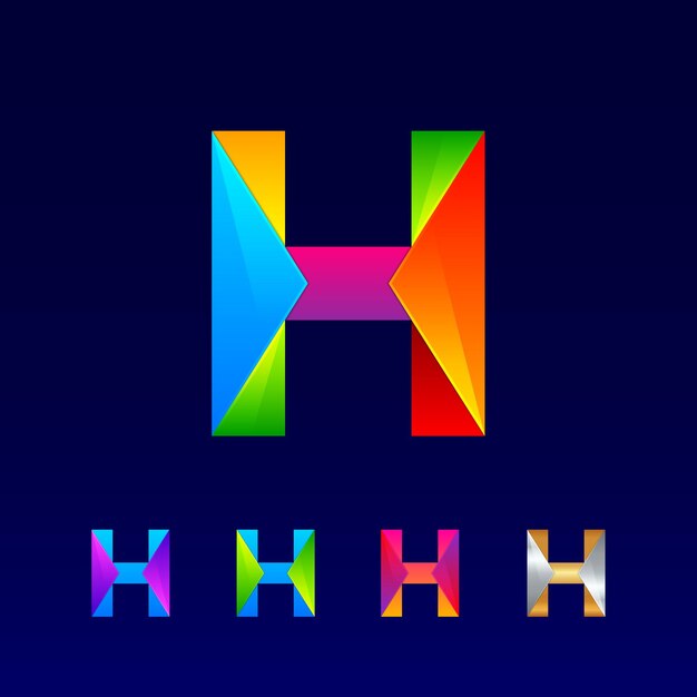 Diseño de logotipo de letra abstracta H con 3d brillante colorido y degradado para empresa comercial