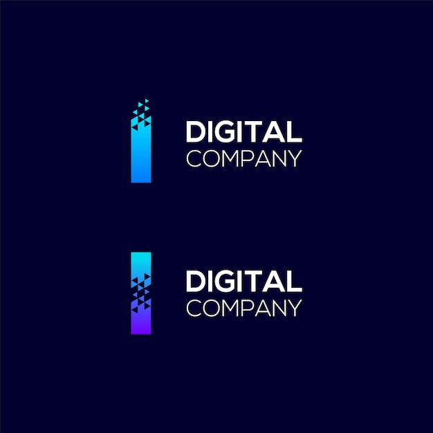 Diseño del logotipo de la letra abstracta I con el concepto Triangle Pixels para Technology Digital Business Company