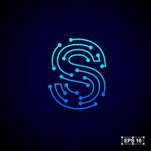 Diseño de logotipo de letra abstracta S con conexión de puntos de línea para tecnología y empresa de negocios digitales