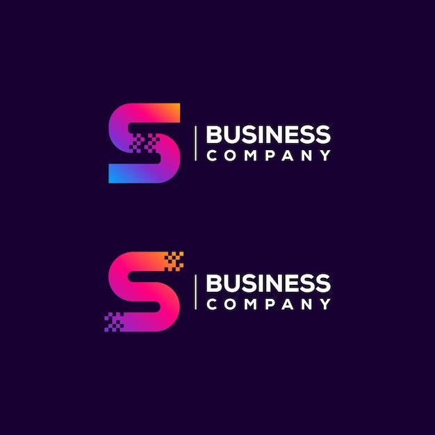 Diseño de logotipo de letra abstracta S con forma cuadrada de píxeles para empresa de tecnología y negocios digitales