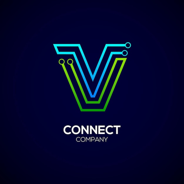 Diseño de logotipo de letra abstracta V con línea y conexión de puntos para empresa de tecnología y negocios digitales