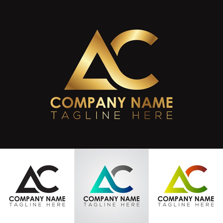 Vector diseño de logotipo de letra ac dorado metálico