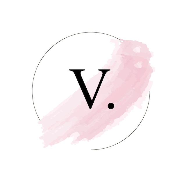 Diseño de logotipo de letra acuarela con trazo de pincel rosa circular.