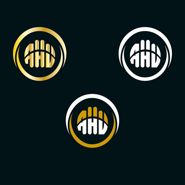 Diseño del logotipo de la letra AHU con círculo