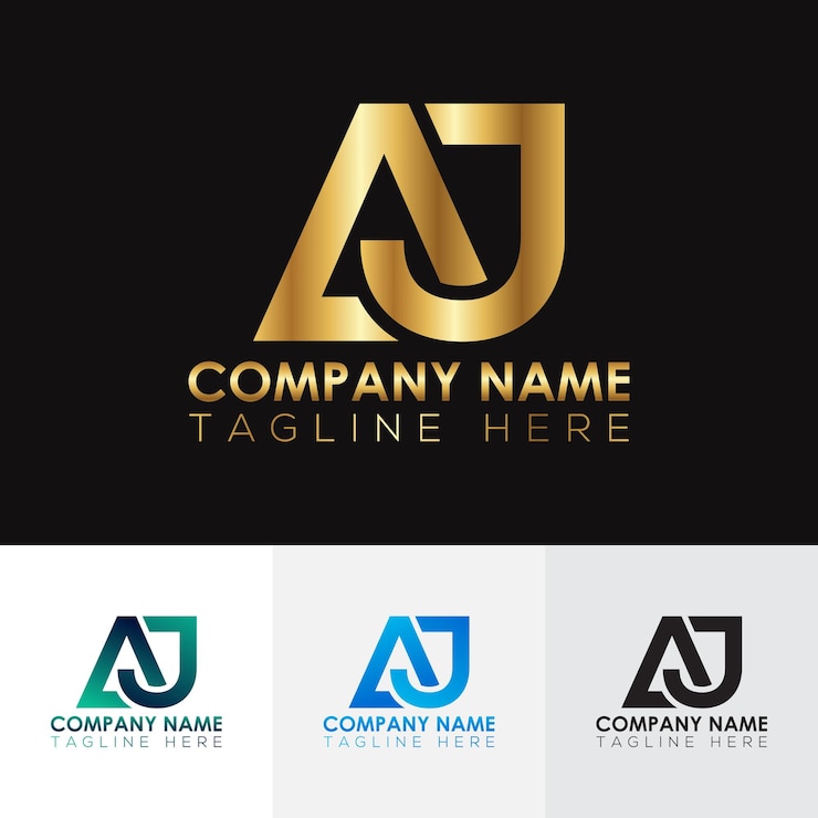 Vector diseño de logotipo de letra aj dorado metálicoxa