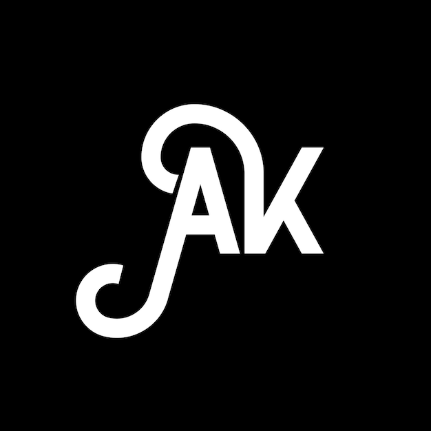 El diseño del logotipo de la letra AK en fondo negro AK iniciales creativas concepto de la letra logotipo ak diseño de íconos AK diseño de icono de letra blanca en fondo negro A K