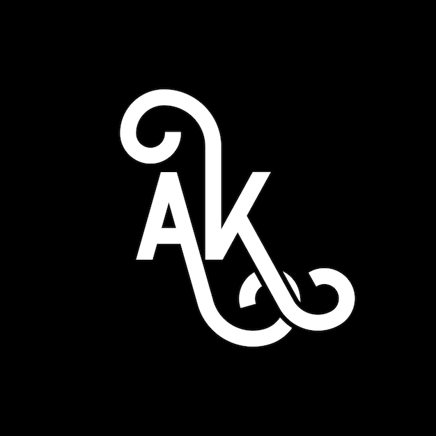 El diseño del logotipo de la letra AK en fondo negro AK iniciales creativas concepto de la letra logotipo ak diseño de íconos AK diseño de icono de letra blanca en fondo negro A K