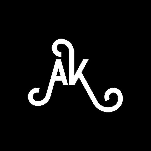 El diseño del logotipo de la letra AK en fondo negro AK iniciales creativas concepto de la letra logotipo ak diseño de íconos AK diseño de icono de letra blanca en fondo negro A K