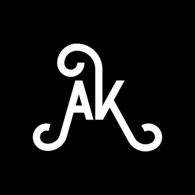 El diseño del logotipo de la letra AK en fondo negro AK iniciales creativas concepto de la letra logotipo ak diseño de íconos AK diseño de icono de letra blanca en fondo negro A K