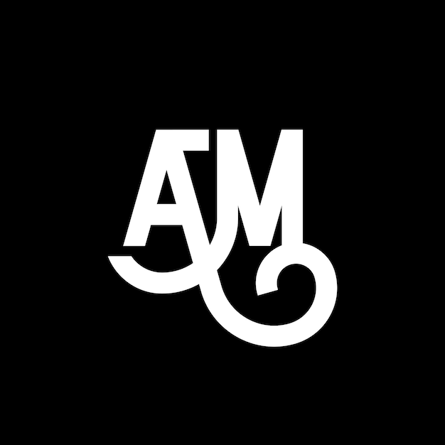 Diseño de logotipo de letra AM en fondo negro AM iniciales creativas concepto de logotipio de letra AM diseño de icono AM diseño de ícono de letra blanca en fondo negro A M
