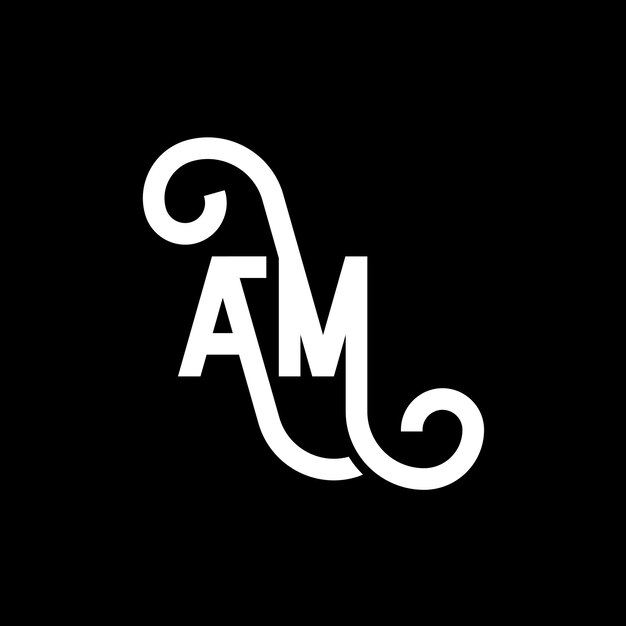 Diseño de logotipo de letra AM en fondo negro AM iniciales creativas concepto de logotipio de letra AM diseño de icono AM diseño de ícono de letra blanca en fondo negro A M