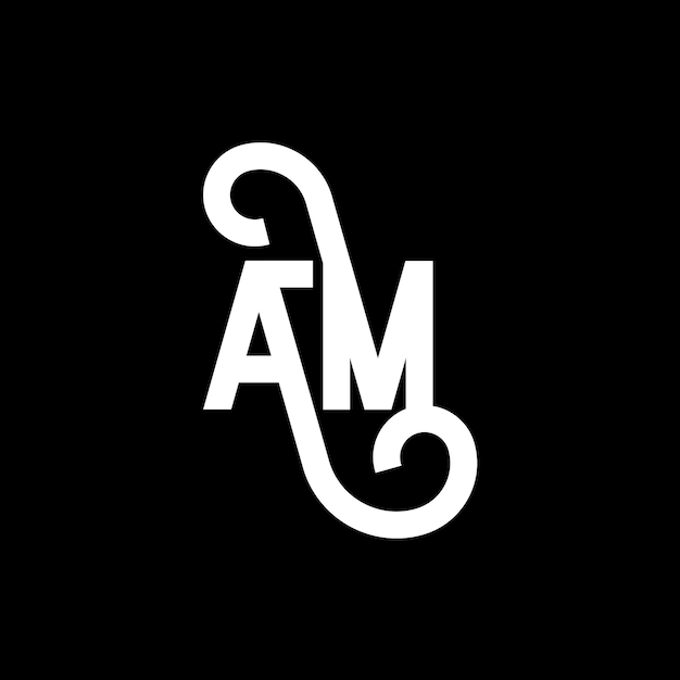 Diseño de logotipo de letra AM en fondo negro AM iniciales creativas concepto de logotipio de letra AM diseño de icono AM diseño de ícono de letra blanca en fondo negro A M
