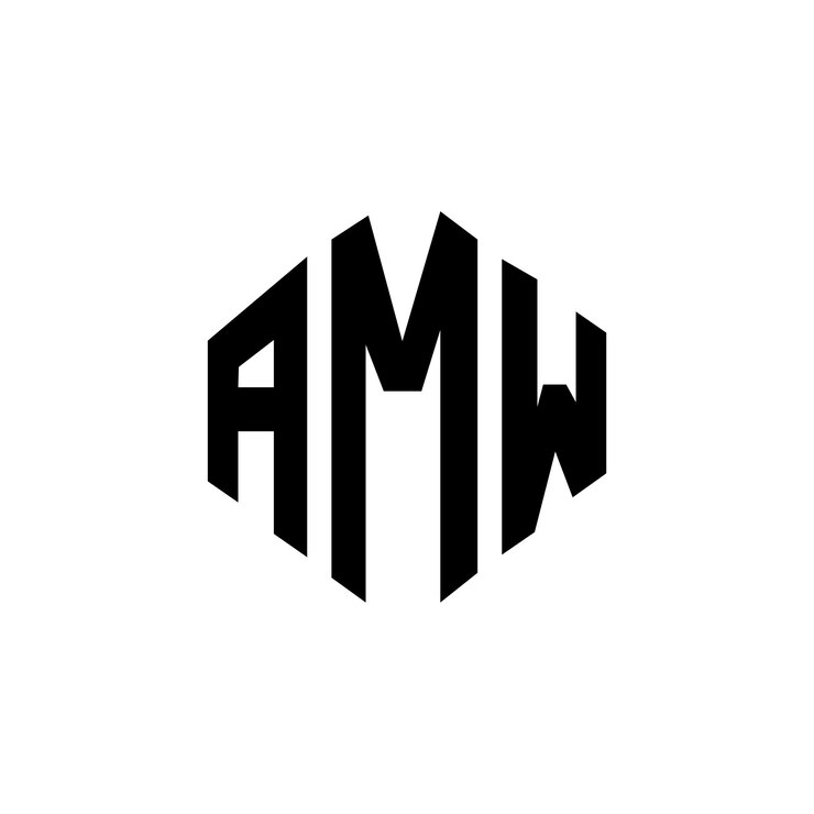 Vector diseño del logotipo de la letra amw con forma de polígono amw diseño del logotipo en forma de póligono y cubo amw hexágono modelo de logotipo vectorial colores blanco y negro amw monograma logotipo de negocios e inmobiliario