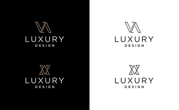 Diseño del logotipo de la letra av va con vector de lujo inicial en oro