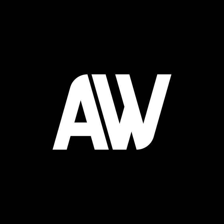 Vector el diseño del logotipo de la letra aw en fondo negro aw iniciales creativas concepto de la letra logotipo aw diseño de la carta aw diseño de las letras blancas en fondo negro a w a w logotipo