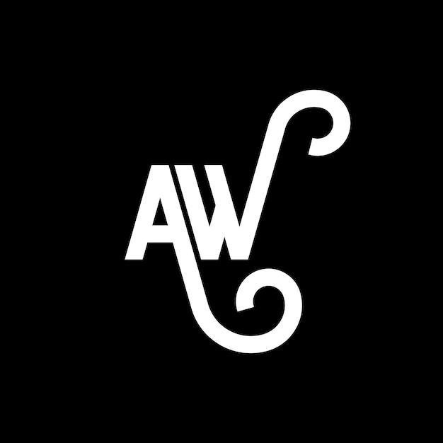 El diseño del logotipo de la letra AW en fondo negro AW iniciales creativas concepto de la letra logotipo AW diseño de la carta AW diseño de las letras blancas en fondo negro A W a w logotipo