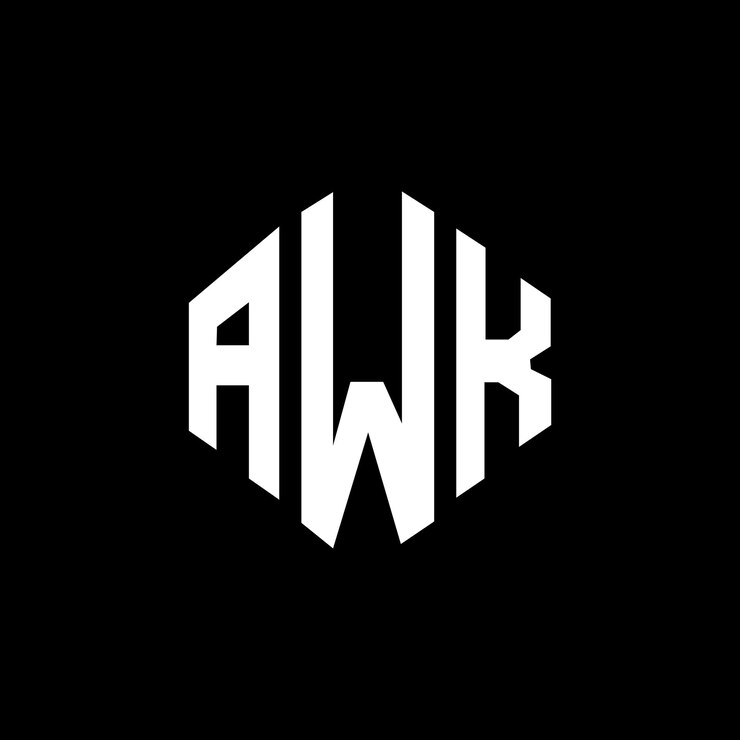 Vector diseño de logotipo de letra awk con forma de polígono awk diseño de logotipo poligono y forma de cubo awk hexágono patrón de logotipo vectorial colores blanco y negro awk monograma logotipo de negocios y bienes raíces